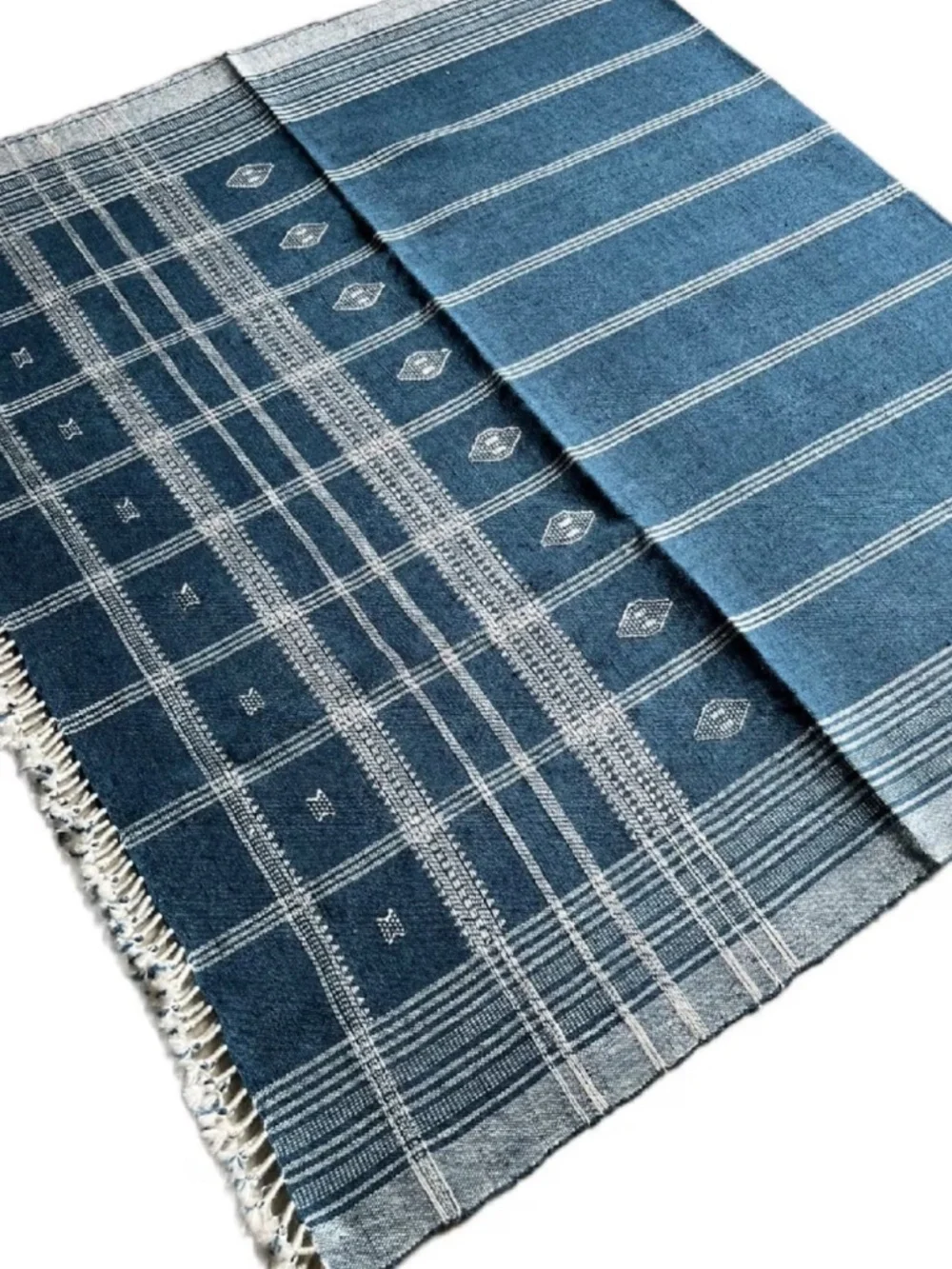 Indian Wool Blanket - New - Blue - Picture 4 of 6